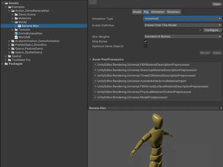 Image of a humanoid FBX imported into Unity