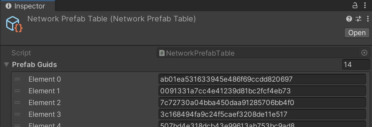 Network Prefab Table