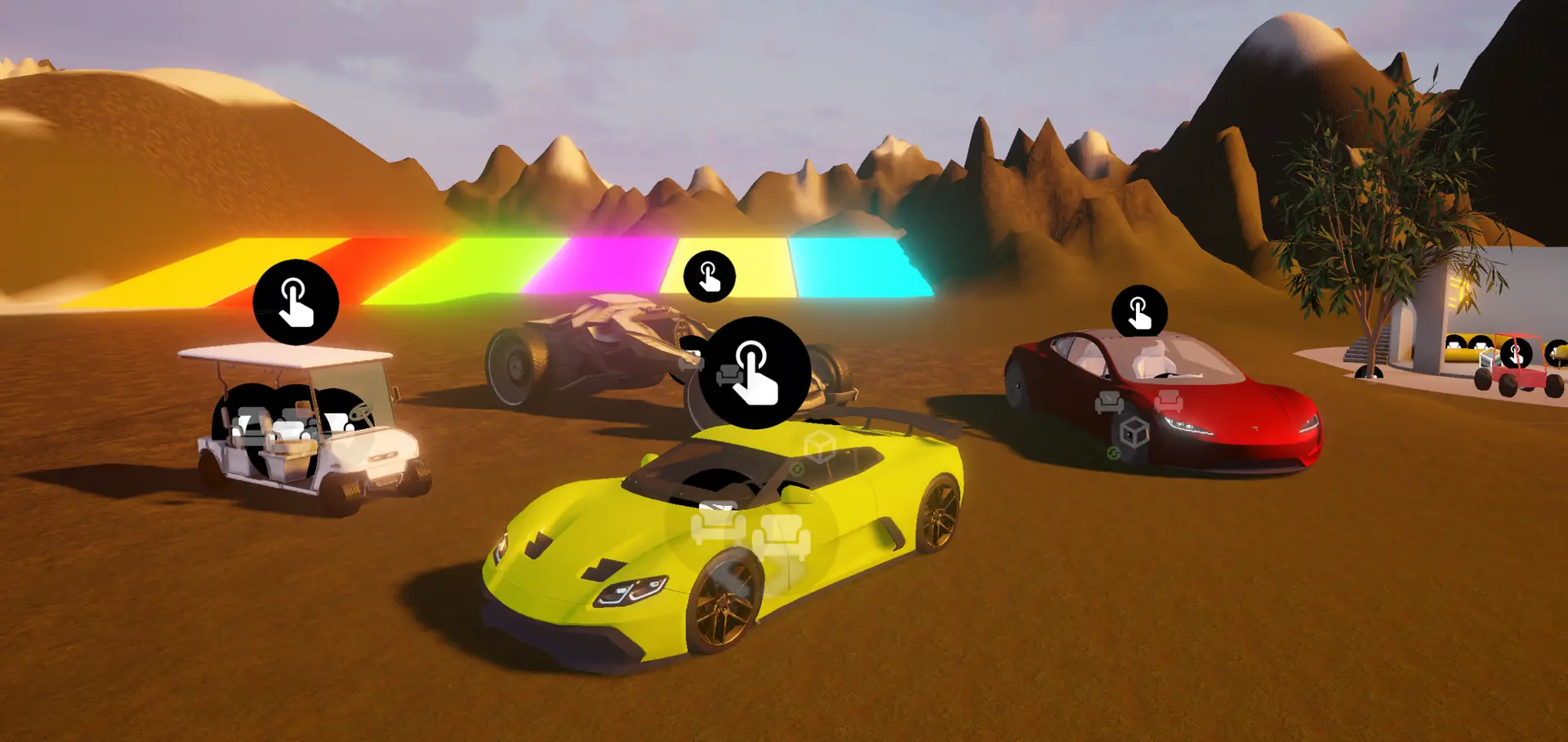 Screenshot of various car models setup in Spatial