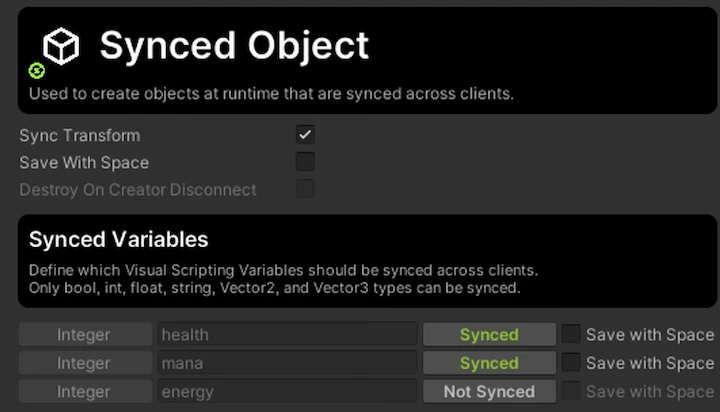 Synced Object component